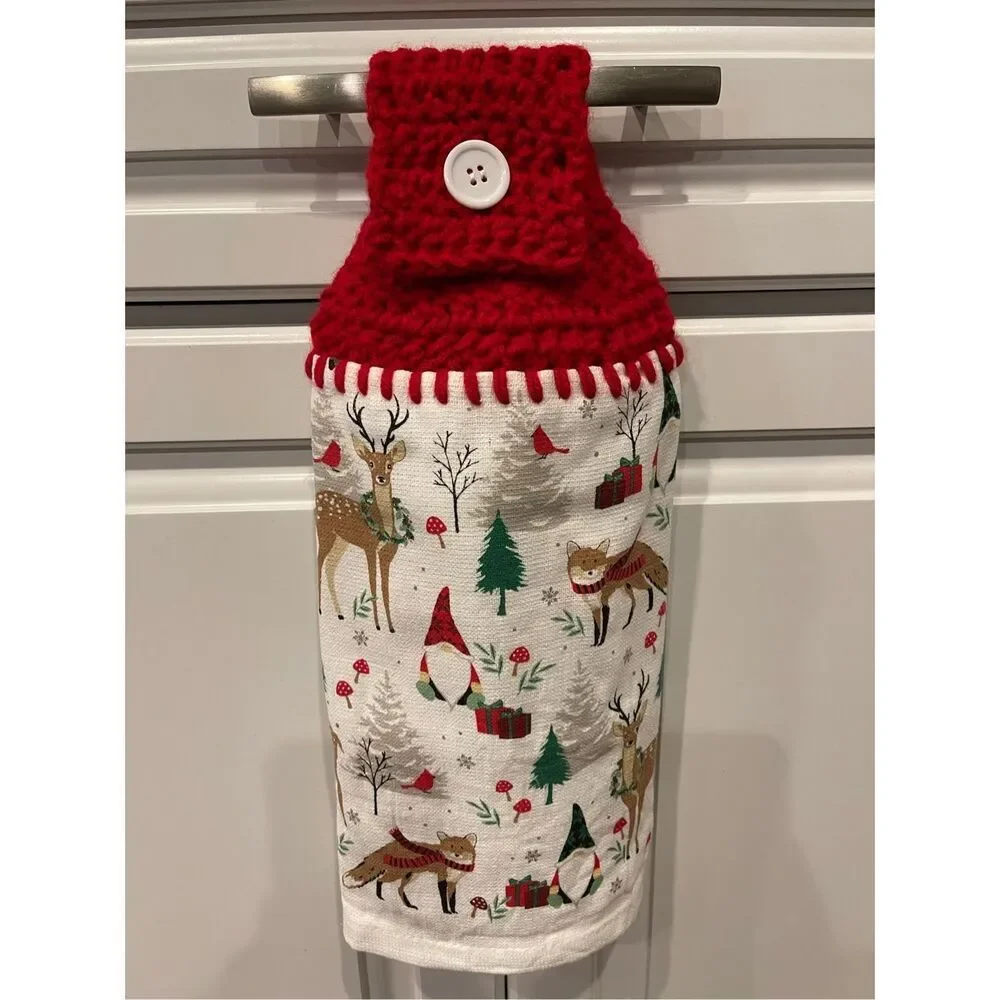 Crochet Top Kitchen Towel- Christmas Theme